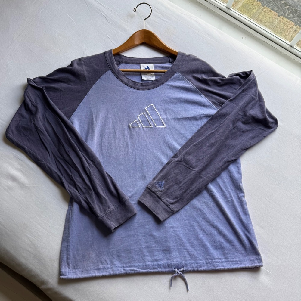 Adidas Purple Raglan Long Sleeve Shirt XL Embroidered Logo Cinch Hem 204540